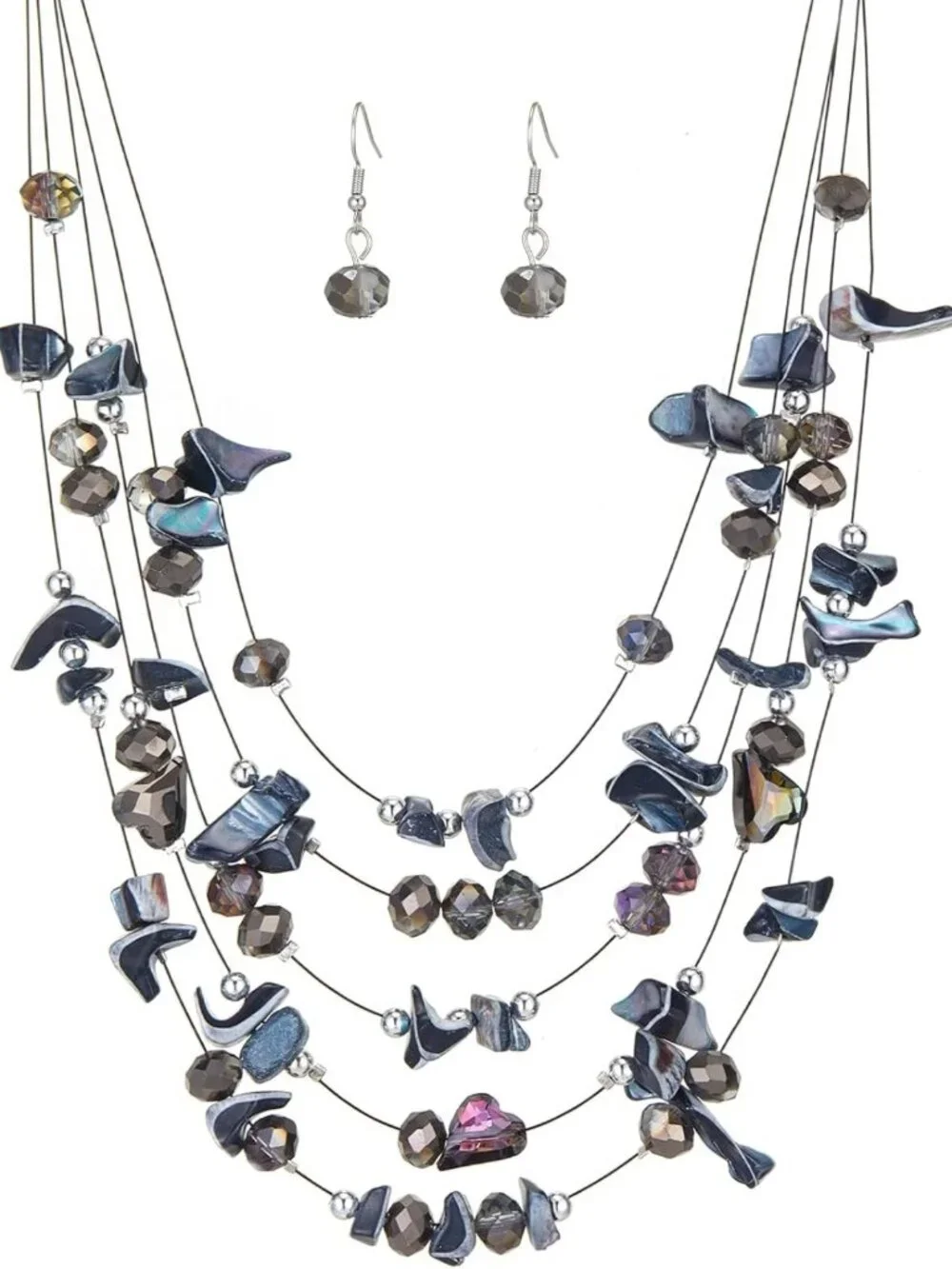 Colorful Multi-Layer Boho Shell Beaded Necklace & Earrings Set - Statement